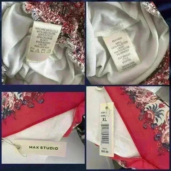 Max Studio Floral Batwing Chiffon Blouse - Red Trim Sheer Top, Size XL, NWT - Picture 4 of 4